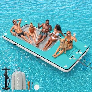 CALOBANA 12ft x 6ft Inflatable Floating Dock, Lake Floats for Adults Floating Raft Water Platform with Detachable Ladder for Lake Boats Beach Ocean Pool