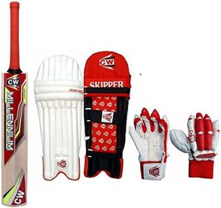 CW Trainer Mini Cricket Set Included Bat Glove Leg Pads Red for Boys Youth Adult (3 (5-6 Yr) Small Boy)