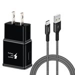 Adaptive Fast Charger Kit with 6.6Ft Nylon Braided USB Type C Charging Cable Compatible with Samsung Galaxy S21/S20 Ultra 5G/FE, S10/S9/S8/A21/A50/A71/A80, Note 20/10/9/8, Pixel 5/4a XL, LG G6 (Black)