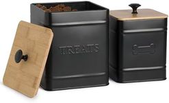 Autumn Beginnings Dog Treat Container Airtight (Set of 2) Dog Treat Jar Matte Black w/Airtight Bamboo Lid, Dog Treat Container for Countertop holds up to 20 cups, Dog Treat Jars for Kitchen Counter