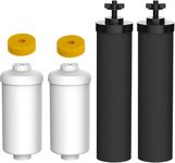 Podoy Water Filter Compatible with Berkeyy Water Filter System,Black Water Filters & PF.2 Fluoride Filters Combo,4 Pack Water Filters Replacement for Gravityy Filter System Ceramicc