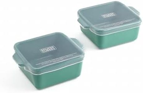 Souper Cubes Stoneware 2.0-5" x 5" Baking Dishes for Oven, Made in USA, Premium Mini Ceramic Baking Dishes with Silicone Covers for Individual Portions, Set of 2 - Kale