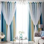 BHUSB Kids Star Blackout Curtains Gradient Blue Window Drape Star Cutout Curtains for Girls Boys Bedroom Living Room Tulle Overlay Curtain Double Layer Cut Out Curtains,2 Panels,52x84 Inch