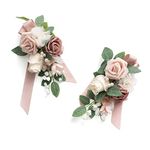 Ling's Moment 2pcs Homecoming Wedding Shoulder Corsage Artificial Flowers, Girl/Mother Prom Corsages Wristlet Décor, etc. Dusty Rose White