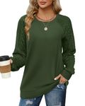 Jescakoo Sweatshirts for Women Fall Sweaters Cable Knit Sleeve Shirts Fashion 2024 Green M