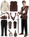 Silicherry 10 Pcs Men Renaissance Costume Set Medieval Pirate Shirt Vest Retro Pant Belt Pouch Shoulder Armor for Cosplay (XX-Large)