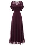 DRESSTELLS Womens Long Formal Burgundy Wedding Guest Dresses Cocktail Fall Church Homecoming Dress V-Back Lace Chiffon Dresses Halloween Burgundy S