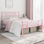 Yaheetech 3ft Single Bed Metal Bed Frame Mattress Foundation with Cross-design Headboard & Footboard, Slatted Bed Base for Teenagers/Adults, Pink