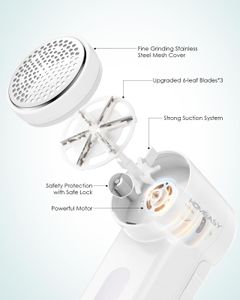 HOMEASY Portable Fabric Shaver – 2-Speed Lint Remover with 3 Blades, White