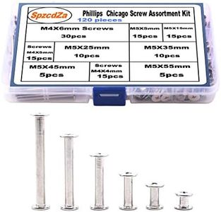 SpzcdZa 120pcs Phillips Chicago Screw Binding Screws Posts Assortment Kit for Scrapbook Photo Albums Craft and DIY Leather Decoration Bookbinding(M5 x 5/15/25/35/45/55) Silver