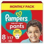 Pampers Baby-Dry Nappy Pants Size 8, 117 Nappies, 19kg+, Monthly Pack, 360° Fit To Help Prevent Gaps And Leaks