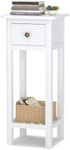 CASART End Table, Tall Sofa Side Table with Drawer & Open Shelf, Modern Bedside Table Tea Snack Table for Living Room Bedroom, No Assembly Required (White)