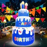 SYMMKI Inflatable 6FT Happy Birthday Cake Decorations with Candle, Happy Birthday Light Up Sign, Perfect for Boy Birthday Gift Indoor Outdoor Party Yard Decorations