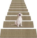 Non-Slip Stair Treads Carpet for Wooden Steps, 27.6 x 8.7IN Self-Adhesive Stair Treads Mat, Bolinker Safety Indoor Stair Runner Mats, Anti Slip Stair Rugs for Kids Elders and Dogs (Moca, 15PCS)