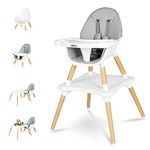 Gofirst 6 in 1 Baby High Chair,Convertible Wooden High Chairs for Babies and Toddlers,Infant Dining Booster Seat,Building Block Table/Baby Highchair 4-Position Removable Baby Feeding Chair (Grey)