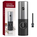 RUIVOKUR Electric Pepper Grinder, Automatic Pepper Mill Grinder, Battery Operated Pepper Shaker with LED Blue Light, 5 Adjustable Coarseness, Brush, Stainless Steel Kitchen Salt Grinder