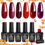 Beetles Red Gel Nail Polish 6 Colors Set Burgundy Red Collection Glitter Dark Red Poinsettia Purple Gel Polish, Soak Off UV LED Gel Nail Polish Art Design Decoration DIY Gel Nail Gifts