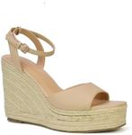 ESSEX GLAM Womens Platform Wedge High Heel Sandals Ladies Strappy Ankle Strap Nude Synthetic Leather Espadrille Shoes Size 6