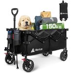 Hikenture Folding Wagon with 150kgs Large Capacity, Heavy Duty Wagon Cart Foldable, Utility Collapsible Wagon with All-Terrain Wheels, Grocery Cart for Beach, Garden, Shopping, Sports