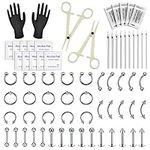 Piercing Kit - Rayyl 64pcs Body Piercing Kit with 14G 16G Stainless Steel Piercing Needles Piercing Clamps for Horseshoe Septum Lip Tongue Tragus Eyebrow Belly Tongue Helix Ring Hoop Nose Ear Rings Studs Piercing Jewelry Body Piercing Kit