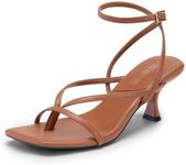 DREAM PAIRS Women's kitten Low Strappy Lace Up Heels Open Square Toe Thong Ankle Strap Heels Sexy Fashion Comfort Dress Shoes Party Sylvestra Pumps Heeled Sandals,Size 8.5,Brown-Pu,SDHS2405W