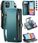 Defencase Wallet Case Compatible with iPhone 11 with RFID Blocking Card Holder for Women Men, Fashion PU Leahter Zipper Magnetic Button Flip Snap Phone Case Compatible with iPhone 11 6.1", Blue Green