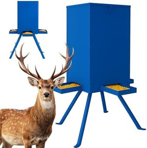 PROLEE Deer Feeder 50-80lbs, Weatherproof Deer Feeders for Hunting, Heavy Duty Metal Hunting Game Feeder with 4 Feeding Tray and 4-Leg Stand for Deers and Wildlife (Blue)