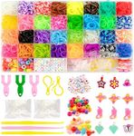 Colorful Braided Rubber Bands Kit 2500+ Rubber Bands 104 Alphabet Beads 12 Cartoon Charms 45 Beads DIY Rubber Bands Bracelet Set with 3 Clips 2 Hooks Gifts for Girls&Boys Improve Imagination