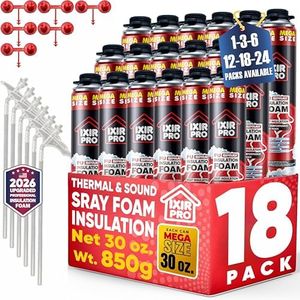 Spray Foam Insulation Can (18 x 30 oz. / 850 g) Expanding Sealant, Mega Size Closed Cell Spray Foam Insulation, High Density, Walls Ceiling Windows Doors