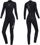 Owntop Full Wetsuit 3mm Neoprene Diving Suits for Women, Thermal Thicken Swimwear Long Sleeve UV Protection Back Zip Jumpsuit for Scuba Snorkeling Surfing Swimming Water Sports,Black S