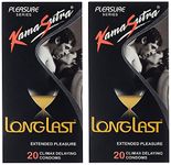 KamaSutra Pleasure Series Condoms for Men, LongLast Condoms, Contains Active Ingredient for Climax Delay, Dotted Texture, 20 Premium Condoms (Pack of 2)