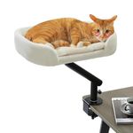 PAWZ Road Cat Desk Bed for Indoor Cats, Cat Bed for Desk Supports Up to 50 lbs, 360° Rotation & Adjustable Soft Plush Cats Hammock for Desktop, White