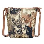 Signare Tapestry Sling Style Cross-body Satchel Bag (Cat)