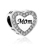 LSxAB Mom Charm with Red Heart Cubic Zirconia Compatible with Pandora Charms Bracelets