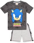 SONIC THE HEDGEHOG Pyjamas for Boys | Kids Character T Shirt & Shorts Pjs Set | Gamer Clothing Merchandise 11-12 Years Grey