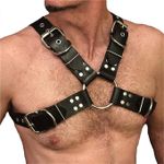 Osznmmg Men Leather Body Chest Harness Adjustable Chest Harness Men for Club wear Costume Black, black, One size