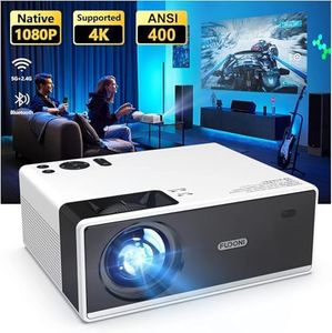 FUDONI Projector with 5G WiFi and Bluetooth, 2023 Upgraded Portable Movie Outdoor 1080P Full HD 400 ANSI Lumen Projector 4K Supported, Home Theater Media Video Projector for Phone/PC/USB/TV Stick/PS5