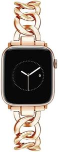 JR.DM Correa de metal de oro rosa compatible con Apple Watch, 38 mm, 40 mm, 41 mm, 42 mm, 44 mm, 45 mm, 46 mm, elegante y única cadena para hombre y mujer, correa de metal de repuesto para iWatch
