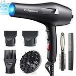 HappyGoo,Professional Hair Dryer 2400W AC Motor Fast Drying Salon Ionic Hairdryer with 2 Speed, 3 Heat Setting, Cool Button, with Diffuser, Nozzle, Concentrator Comb for Curly and Straight Hair