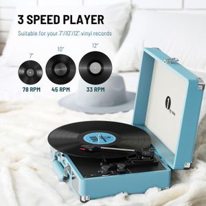 1 BY ONE Bluetooth Record Player – Turquoise Turntable