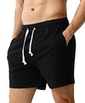 Casey Kevin Men's Sweat Cotton Shorts 5 Inch Shorts with Zipper Pockets Athletic Workout Short-Black,L Size