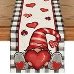 Artoid Mode Buffalo Plaid Gnome Valentine's Day Table Runner, Holiday Kitchen Dining Table Decoration for Home Party Indoor 13x72 Inch