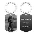 Jovivi Personalised Photo Picture Keyring Engraved Custom Text Stainless Steel Army Dog Tag Pendant Key Chain Ring for Men Women Fathers Day Dad Gifts