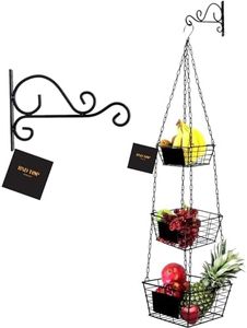 Hanging Basket for Kitchen 3 Tier Hanging Fruit Basket Square Wire Basket with Hanging Basket use Brackets for Wall Hanging or Ceiling Hook with Chalk Board by Z Basket collection