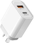 AU Plug 20W Fast Charger, USB C Charger, 2-Port Wall Charger with PD 20W USB-C Port and QC3.0 18W USB-A Fast Charging Port for iPhone 14/13/12, iPad, AirPod, Samsung Galaxy, Google Pixel (White)