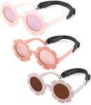 Polarized Baby Sunglasses with Strap – Flexible Flower Shaped Sunglasses for Toddler & Infant Age 0-24 Months (Jelly Pink/Pink + Beige/Brown + Pink/Pink) - 3 Pack