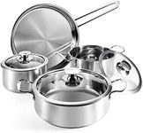 Aufranc Stainless Steel Cookware Set, 7 Piece Nonstick Kitchen Induction Cookware Set,Works with Induction/Electric and Gas Cooktops, Nonstick, Dishwasher