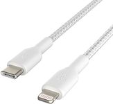 Belkin Braided USB C to Lightning Cable MFi Certified iPhone Fast Charger Type C Compatible with iPhone 13, 12, 11, Pro, Pro Max, Mini, iPad, AirPods, and Other Lightning Devices 3.3FT/1M (White)