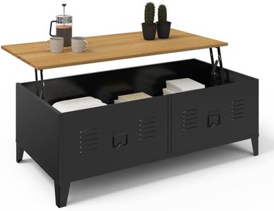 IDMarket - Table Basse Plateau relevable rectangulaire Ester Bois façon hêtre et métal Noir Design Industriel