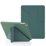 Origami iPad Case for iPad 9.7 Inch 6th 2018 & 5th 2017 Gen, also Fits iPad 9.7" Air 2013 & Air 2nd 2014, 5-in-1 Multiple Angles Viewing Positions, Smooth Silicone Cover & Soft TPU Back(MidnightGreen)